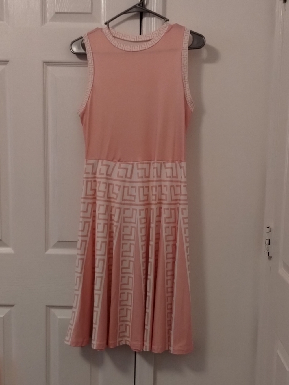 Sleeveless Pink Patterned Fit-and-Flare Dress